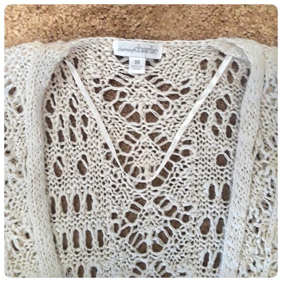 CHARMING CHARLIE Boho Vest Beach Cover Up Size M Festival Hippy Sweater Cardigan - Picture 5 of 6